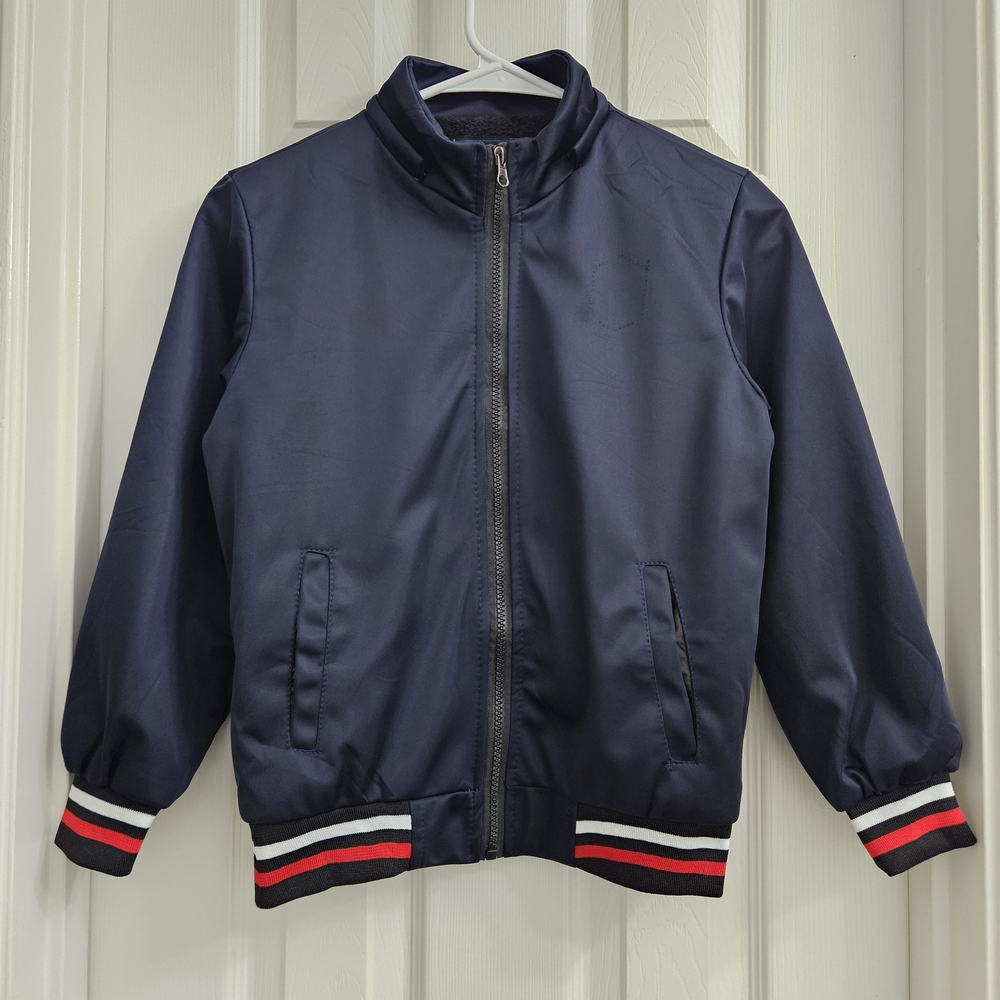 Kids Navy Blue Fleece Jacket/ School Jacket with Removable Hood, Medium 8-10